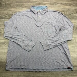 Faherty Polo Shirt Mens XXL Blue Red Striped Indigo Dyed Long Sleeve Popover